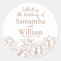 Mocha Mousse Minimalistische Moderne Boho Bloemen  Ronde Sticker