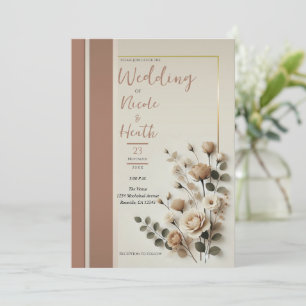 Mocha Mousse Neutral Floral Wedding Kaart