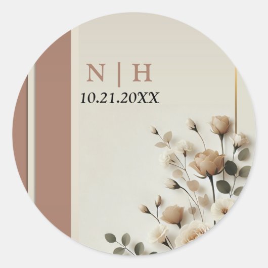 Mocha Mousse Neutral Floral Wedding Ronde Sticker (Voorkant)