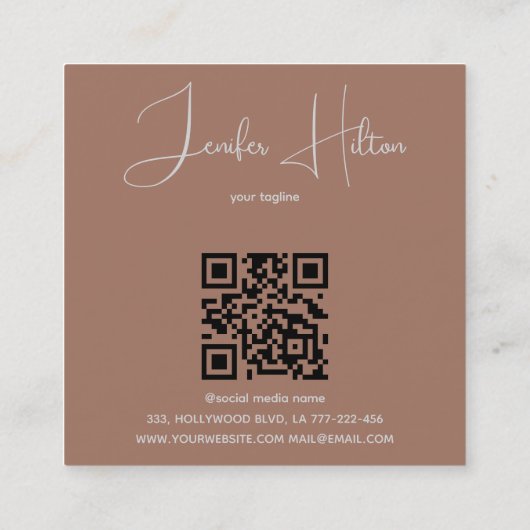 Mocha Mousse QR code minimalistisch monogram Vierkante Visitekaartje (Achterkant)
