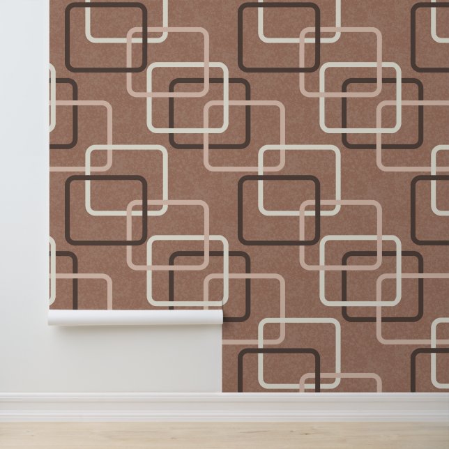 Mocha Mousse Retro Geometrische vierkanten Middene Behang (Applicatie)