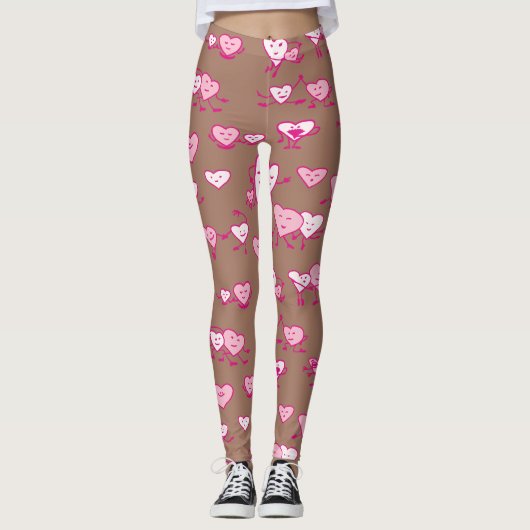 Mocha Mousse Roze Harten Paren Valentijn Leggings (Voorkant)