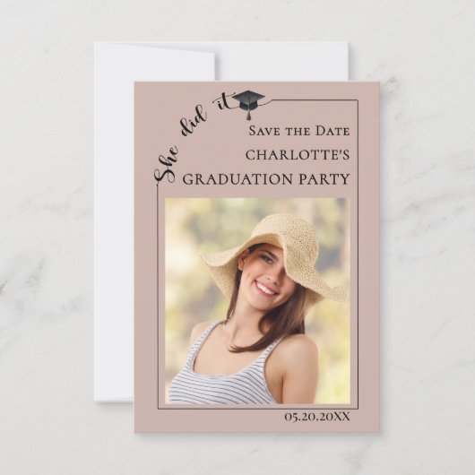 Mocha Photo Graduation Party Save the Date (Devant)