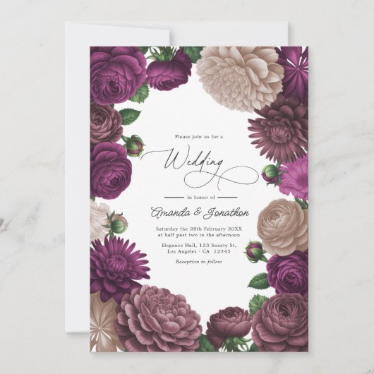 Mocha Plum, Berry Clay & Silk Taupe Wedding Kaart (Voorkant)