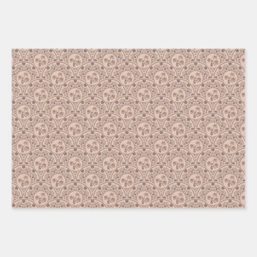 Mocha Rococo Revival Mandala Art Deco Scallop Inpakpapier Vel (Voorkant 3)