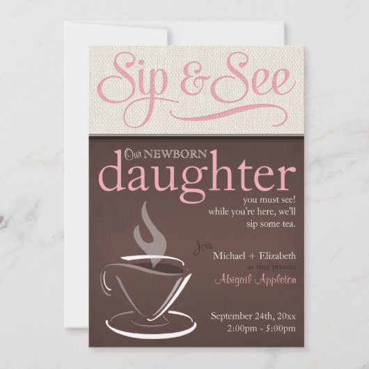 Mocha Rustic New Baby Sip & See Party Invitations (Devant)