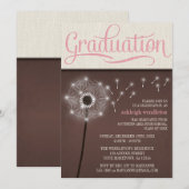 Mocha rustieke Linnen Paardebloem Afstuderen Invit Kaart (Voorkant / Achterkant)