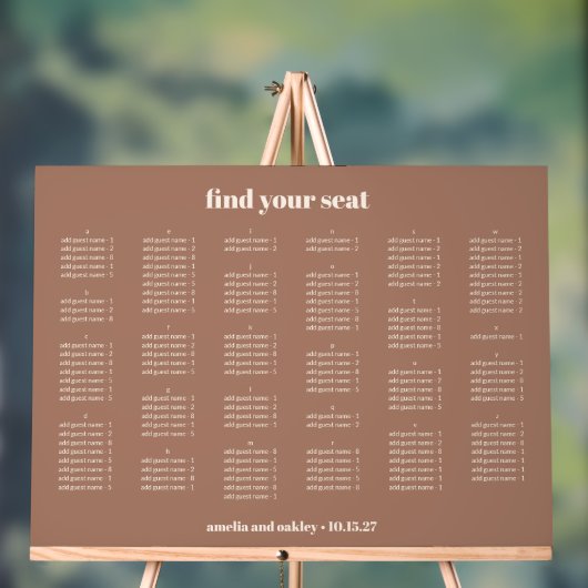 Mocha Simple Mariage Sièges Graphique Alphabétique (Neutre)