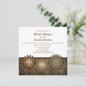 Mocha Steampunk Gears Invitation Fête des mariées (Debout devant)