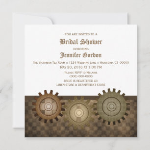 Mocha Steampunk Gears Vrijgezellenfeest Invite Kaart