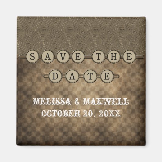 Mocha Steampunk Keys Save the Date Magnet (Devant)