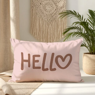 Mocha Whimsical Hart Typografie Hallo Kussen