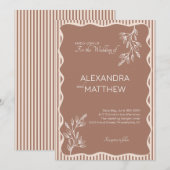 Mocha Whimsical Wavy Border Faire-part de mariage (Devant / Derrière)