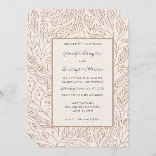 Mocha Whimsy Hand Getrokken Foliage Wedding Kaart (Voorkant / Achterkant)