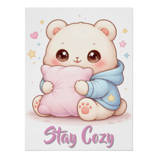 Mochi Cuddle Bear Cute Kawaii Style Pillow Hug  Perfect Poster