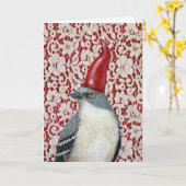Mockingbird gnome sur dentelle Carte de Noël (Fleur jaune)