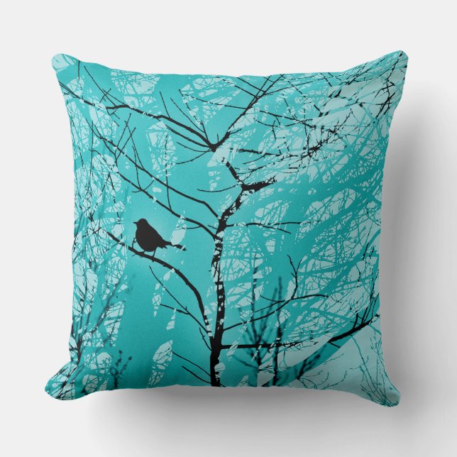 Mockingbird in Tree Branch Turquoise Sierkussen (Voorkant)