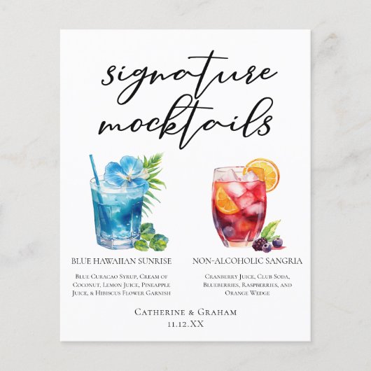 Mocktails d'été Blue Hawaiian Sangria Menu (Devant)