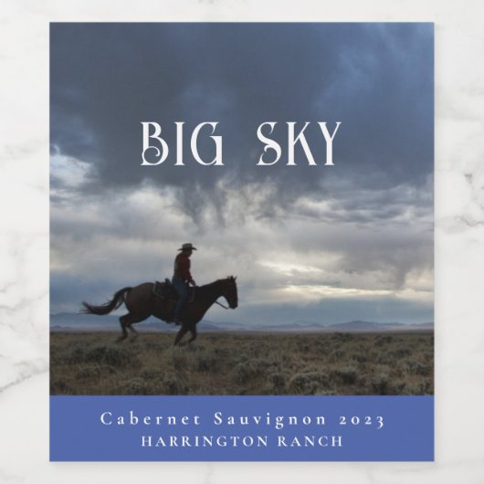 Mockup Big Sky Westerne aangepaste wijnlabels Wijn Etiket (Enkel label)