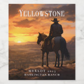 Mockup Cowboy, Cheval, Coucher du soleil Étiquette (Étiquettes simples)