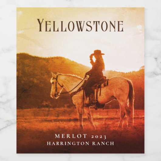 Mockup Cowboy, Paard, Sunset Custom Wijn Labels Wijn Etiket (Enkel label)