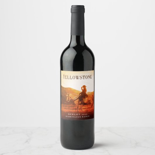Mockup Cowboy, Paard, Sunset Custom Wijn Labels Wijn Etiket (Voorkant)