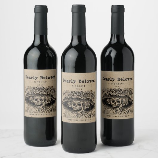 Mockup Dearly Beloved Skeleton, Custom Wine Labels Wijn Etiket (Flessen)