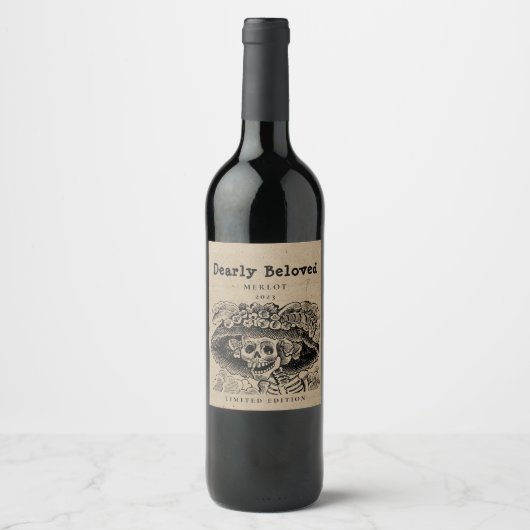 Mockup Dearly Beloved Skeleton, Custom Wine Labels Wijn Etiket (Voorkant)