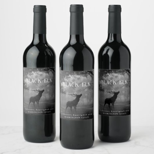 Mockup Forêt d'Elk Noir Étiquettes de vin personna (Bouteilles)