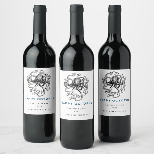 Mockup Happy Octopus Fun Étiquettes de vin personn (Bouteilles)