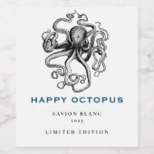 Mockup Happy Octopus Fun Étiquettes de vin personn (Étiquettes simples)