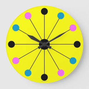 Mod 1960s Retro Wall Clock op Geel Grote Klok