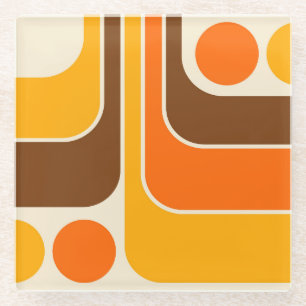 Mod 1970s Retro Stijl Geometrisch Ontwerp Glazen Onderzetter