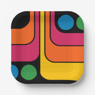 Mod 1970s Retro Stijl Geometrisch Ontwerp Papieren Bordje