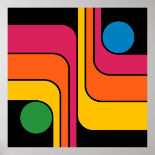 Mod 1970s Retro Stijl Geometrisch Ontwerp Poster