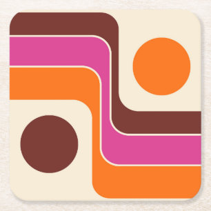Mod 1970s Retro Stijl Geometrisch Ontwerp Vierkante Kartonnen Onderzetter