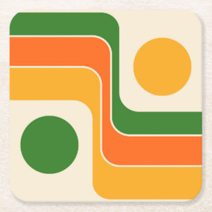 Mod 1970s Retro Stijl Geometrisch Ontwerp Vierkante Kartonnen Onderzetter