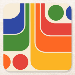 Mod 1970s Retro Stijl Geometrisch Ontwerp Vierkante Kartonnen Onderzetter