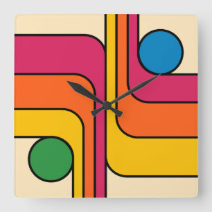Mod 1970s Retro Stijl Geometrisch Ontwerp Vierkante Klok