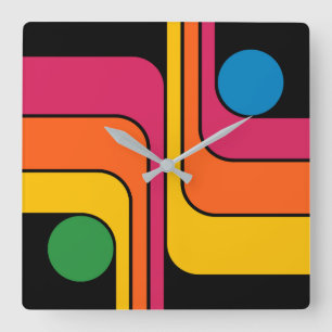 Mod 1970s Retro Stijl Geometrisch Ontwerp Vierkante Klok