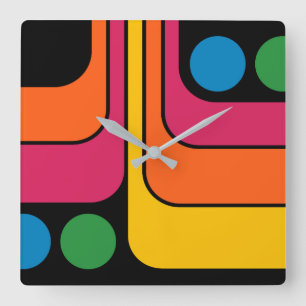 Mod 1970s Retro Stijl Geometrisch Ontwerp Vierkante Klok