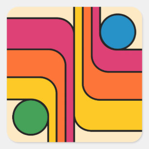 Mod 1970s Retro Stijl Geometrisch Ontwerp Vierkante Sticker