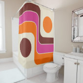 Mod 1970s Retro Style Geometric Design Douchegordijn (In situ)