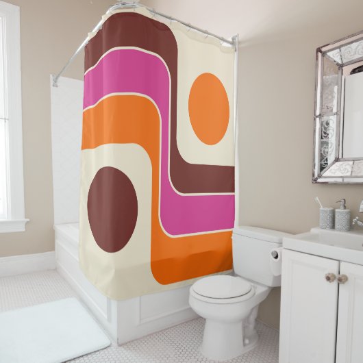 Mod 1970s Retro Style Geometric Design Douchegordijn (In situ)