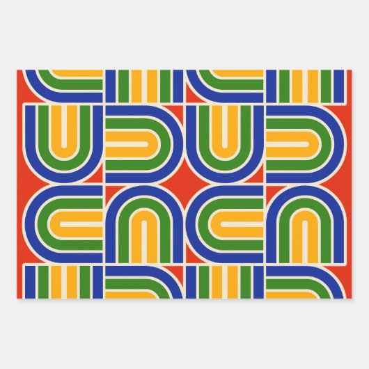 Mod 1970s Retro Style Geometrisch ontwerp Inpakpapier Vel (Voorkant 3)