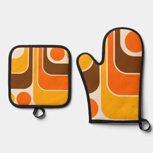Mod 1970s Retro Style Geometrisch ontwerp Ovenwant & Pannenlap Set (Voorkant)