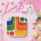 Mod 1970s Retro Style Geometrisch ontwerp Papieren Bordje (Feest)