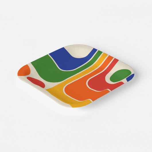 Mod 1970s Retro Style Geometrisch ontwerp Papieren Bordje (Gebogen)