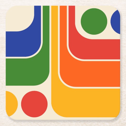 Mod 1970s Retro Style Geometrisch ontwerp Vierkante Kartonnen Onderzetter (Voorkant)