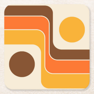 Mod 1970s Retro Style Geometrisch ontwerp Vierkante Kartonnen Onderzetter